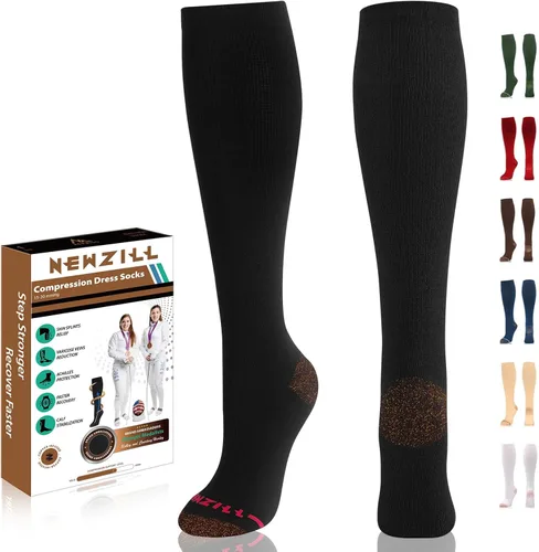 Miniatura 20 de NEWZILL Calcetines de compresión de cobre para mujeres y hombres, de 15-20 mmHg, algodón con control de olores, calcetines de vestir para negocios