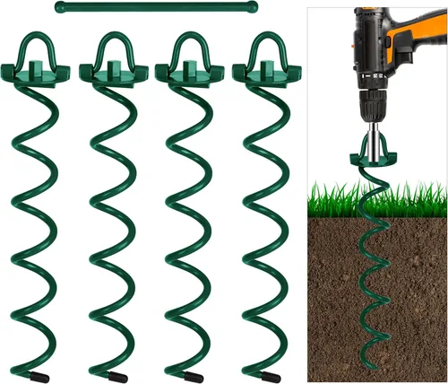 Miniatura 9 de FEED GARDEN Anclajes de suelo en espiral de 12.2 pulgadas, estacas en espiral resistentes, paquete de 4 estacas plegables para asegurar perros