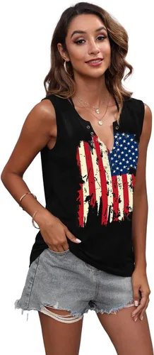Miniatura 2 de T&Twenties - Camiseta sin mangas con diseño de bandera americana para mujer, con perforaciones de anillo, para el 4 de julio, camiseta de tirantes