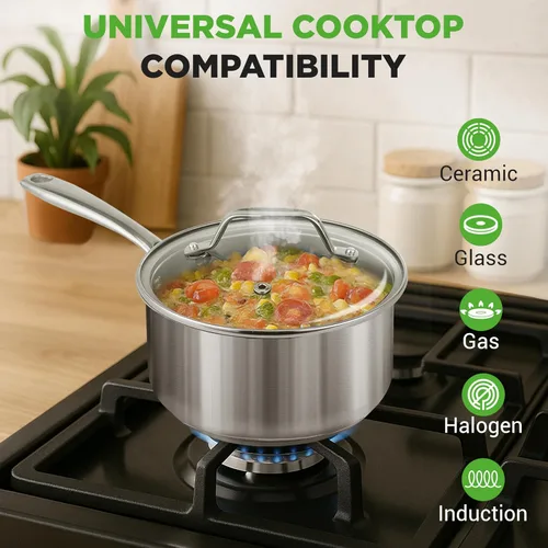 Miniatura 3 de NutriChef Olla de acero inoxidable de 2 cuartos de galón con tapa, cacerola resistente con asas ergonómicas, para todas las estufas