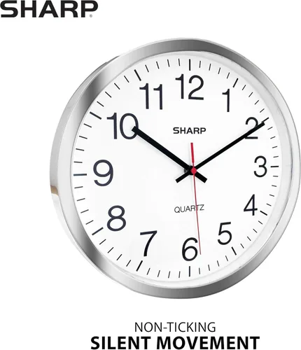 Miniatura 2 de Sharp Reloj de pared – Plata/cromo, silencioso, sin tictac, cuarzo de calidad de 10 pulgadas, funciona con pilas, redondo, fácil de leer, hogar