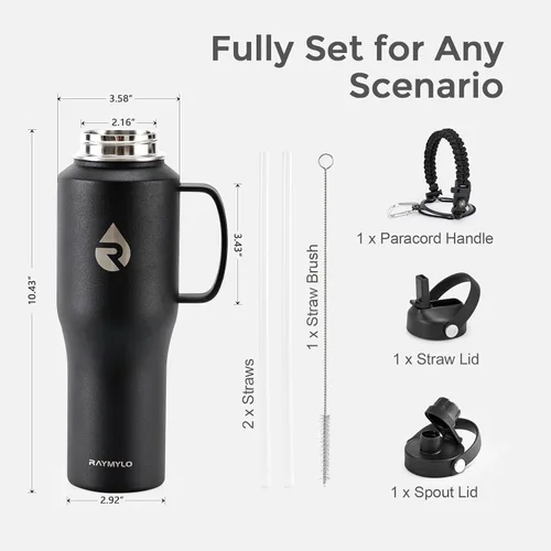 Miniatura 7 de RAYMYLO Botella de agua de acero inoxidable de 32 onzas (fría durante 48 horas, caliente durante 24 horas), botella de agua aislada al vacío
