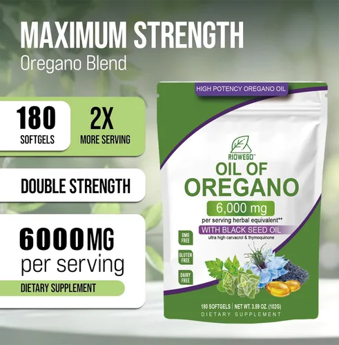 Miniatura 3 de Cápsulas blandas de aceite de orégano con aceite de semilla negra, cápsulas de aceite de orégano de alta potencia de 6000 mg para apoyo