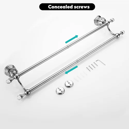 Miniatura 5 de WINCASE Barra de toalla cromada, soporte doble ajustable, toalleros de baño de cristal plateado montados en la pared Toallero doble cromado