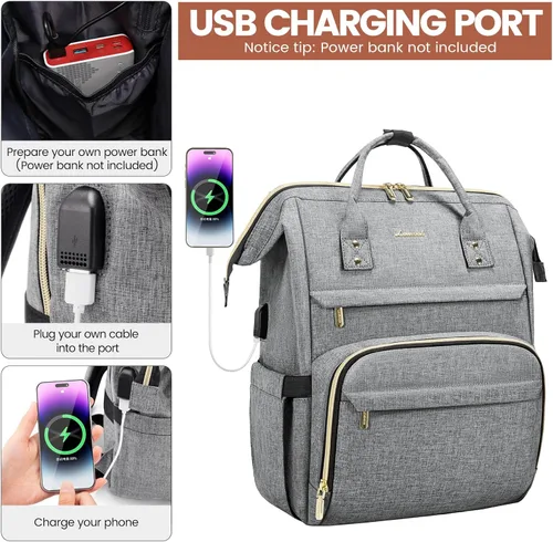 Miniatura 4 de Mochila para computadora portátil para mujer, de moda, para viaje, con puerto USB, gris), TY146931
