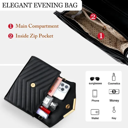 Miniatura 7 de KKXIU - Carteras de mano formales para mujer de cuero vegano, tipo sobre, para noche, clutch, para fiesta, boda, cóctel, nupcial