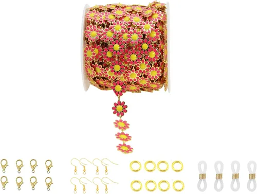 Miniatura 30 de Cadena de eslabones de girasol esmaltada hecha a mano con fornituras de latón chapado en oro para hacer joyas, máscara de vidrio, zapatos, Cc02