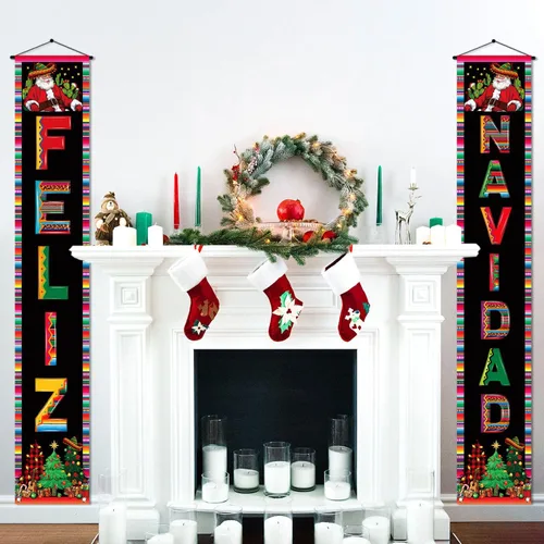 Miniatura 4 de Nepnuser Decoración de Navidad mexicana para porche, pancarta española de invierno para fiestas, decoración de puerta delantera, letrero