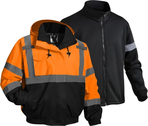 Miniatura 7 de Chaqueta de seguridad para hombre, chaqueta reflectante con capucha de alta visibilidad, chaqueta bomber de alta visibilidad con bolsillos y Lima