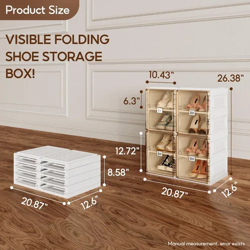 Miniatura 6 de ANTBOX Caja de almacenamiento organizadora de zapatos, zapatero plegable portátil para armario con puerta transparente magnética, contenedores