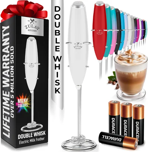 Miniatura 50 de Zulay Kitchen Espumador de leche de mano con pilas Duracell AA – Mezclador eléctrico ultrarrápido y creador de espuma, mezclador de bebidas fácil