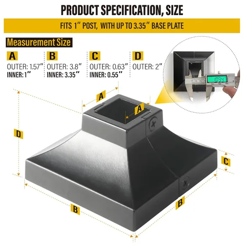 Miniatura 3 de 1 pieza Base de poste de cubierta de 2,5 cm de aluminio, falda de poste, pasamanos, escalera, base de barandilla de terraza y porche (negro)