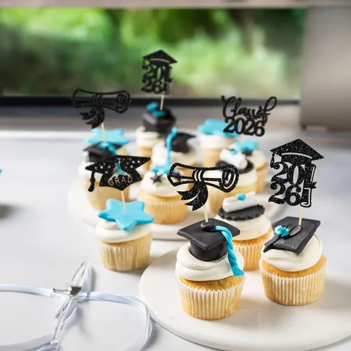 Miniatura 5 de 24 piezas 2026 decoraciones para cupcakes de graduación 2026 con purpurina clase de 2026 para graduación de graduación para felicitaciones 2026