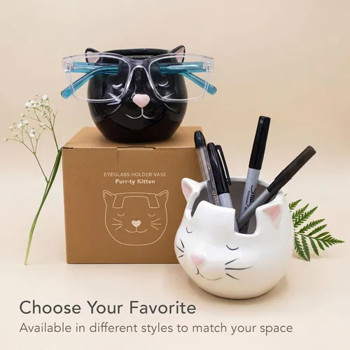 Miniatura 3 de Soporte y jarrón para lentes de gato, soporte de cerámica para gafas de sol y lentes de gato negro, organizador de decoración y exhibición de regalo