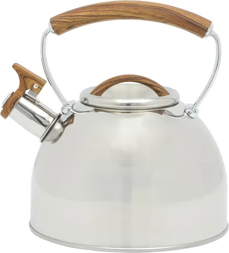Miniatura 9 de Mr. Coffee Woodmont - Hervidor de té de acero inoxidable de 2 cuartos con mango de madera, hervidor silbante para estufa, tetera duradera de cocción