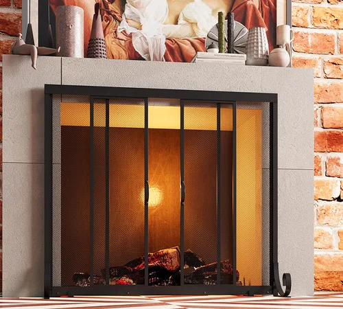 Miniatura 7 de Fire Beauty Pantalla para chimenea, malla de hierro forjado, protector de chispas seguro para bebés con 2 puertas grandes pantallas planas