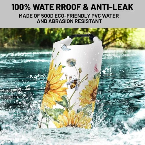 Miniatura 2 de Bolsa impermeable y flotante de Cliduli, mochila impermeable con tapa enrollable de girasoles de verano, 5L/10L/20L, ligera y flotante para kayak