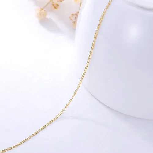 Miniatura 4 de SISGEM Collar de cadena Figaro de oro real de 14 quilates con cierre de garra de langosta, oro amarillo de 0.044in, cadena Figaro de eslabones de 16
