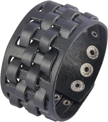 Miniatura 71 de Jeilwiy Pulseras de cuero punk para hombres, pulseras hechas a mano, brazalete ancho, joyería trenzada, color negro y marrón, ajustable, regalos