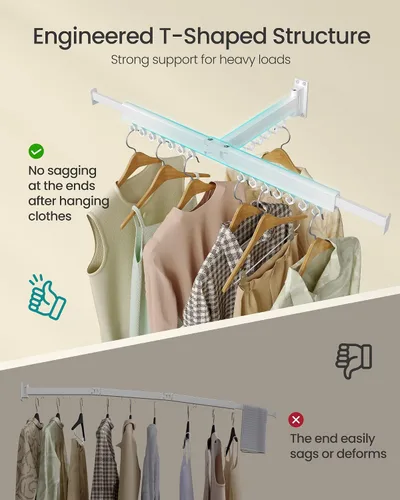 Miniatura 4 de SONGMICS Tendedero para Secar Ropa, Tendedero de Lavandería Montado en la Pared, Extensible, Brazos Plegables, con 21 Ganchos Deslizantes Blanco Nube