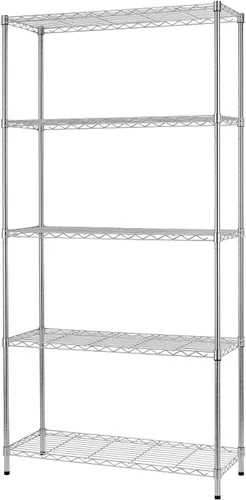 Miniatura 23 de BestOffice Estantes de almacenamiento de alambre de 5 niveles con ruedas 14x30x60 Cromo Estantes ajustables Estante de metal resistente