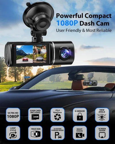 Miniatura 3 de Cámara de tablero frontal y trasera, cámara de tablero 1080P para automóviles, cámara de automóvil de 3 canales frontal trasera e