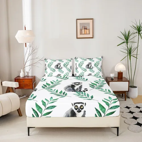 Miniatura 2 de Madagascar - Sábana bajera ajustable tamaño individual, bonito juego de ropa de cama con patrón de lémur, tamaño individual para niños, niñas