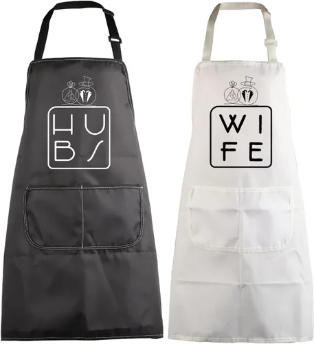 MBMSO Juego de delantales para marido y esposa, delantal para esposa, regalo de boda para parejas, para él y ella, delantales de cocina, regalo de