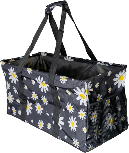 Miniatura 16 de Bolsa de utilidad extragrande Lucazzi - Cesta de lona rectangular plegable reutilizable con marco de alambre con dos bolsillos exteriores