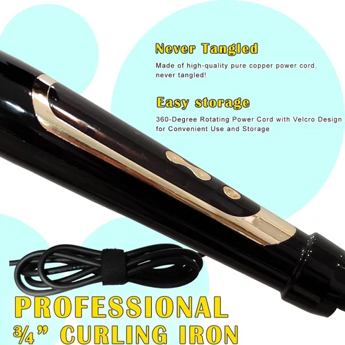 Miniatura 5 de abp - Rizador de pelo de 3/4 pulgadas con barril largo pequeño y revestimiento cerámico para cabello corto/mediano, pantalla LED de calentamiento