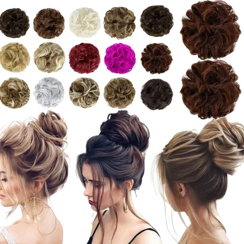 Miniatura 52 de Moño desordenado grande y desordenado, moño ondulado, rizado, coleteros gruesos, extensiones de cabello para mujeres y niñas, color marrón jengibre