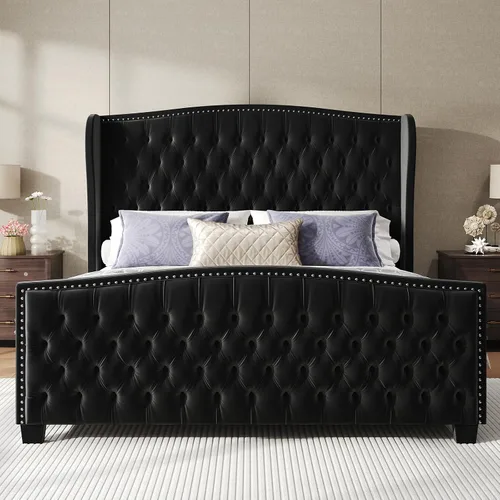 Miniatura 7 de LUXOAK Base de cama ajustable tamaño Queen con cabecero copetudo y respaldo de ala, base de cama ajustable inteligente con doble motor y control