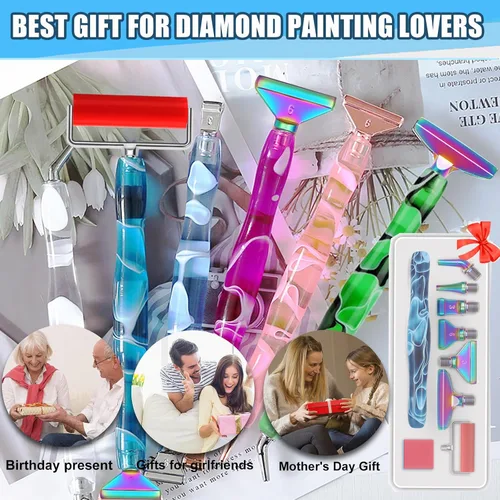 Miniatura 4 de Heyseri Juego de 14 piezas de herramientas y accesorios para bolígrafo de pintura de diamantes, exquisitas puntas de bolígrafo de metal de acero