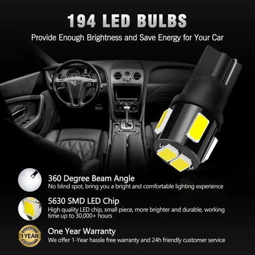 Miniatura 3 de 194 focos LED extremadamente brillantes 5630 Chipsets 168 2825 175 T10 W5W focos LED de repuesto para interior de coche, domo, mapa, puerta, Blanco