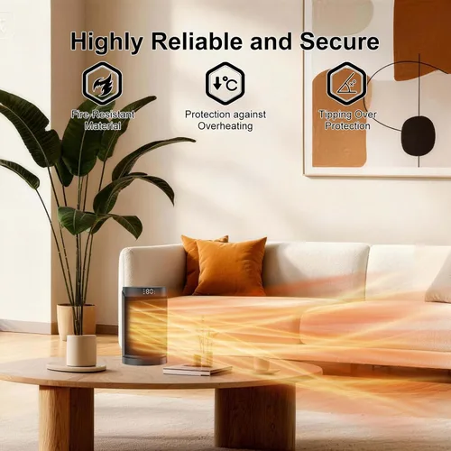 Miniatura 5 de Calentador de espacio portátil pequeño para uso en interiores - Calentadores eléctricos QOWETU de 1500 W con termostato, oscilación de 70°, 5 modos