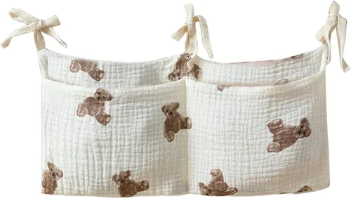 Miniatura 7 de Bolsa colgante de cabecera para guardar biberones y mantas de leche para bebés - Bolsa organizadora de cama plegable para pañales para bebés - Gris