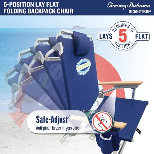 Miniatura 4 de Tommy Bahama - Silla plegable clásica para playa con 5 posiciones y mochila, rayas azules y verdes, 23 x 25.25 x 31.5 pulgadas