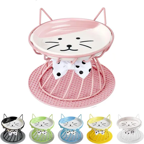 Miniatura 12 de Plato elevado de comida para gatos, cerámica, soporte antideslizante, estación de alimentación elevada, 5 pulgadas, poco profundo para bigotes, apto