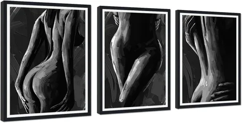 Miniatura 20 de Novatique 3 piezas de arte de pared sexy en blanco y negro para parejas desnudas, decoración de pared abstracta de amor para mujeres y hombres, arte