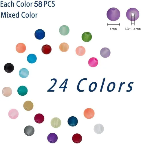 Miniatura 4 de PH PandaHall 1560 cuentas de vidrio esmerilado de 24 colores para hacer joyas, cuentas heladas de color caramelo de 0.236 pulgadas (0.236 in)
