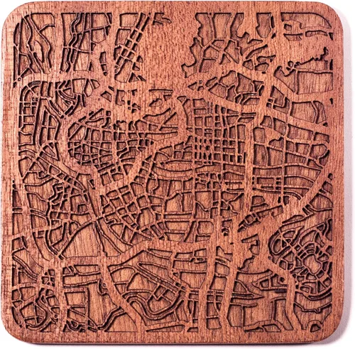 Miniatura 20 de Posavasos Amsterdam Map by O3 Design Studio, 1 pieza, posavasos de madera Sapele con mapa de la ciudad, hecho a mano, varias ciudades opcionales