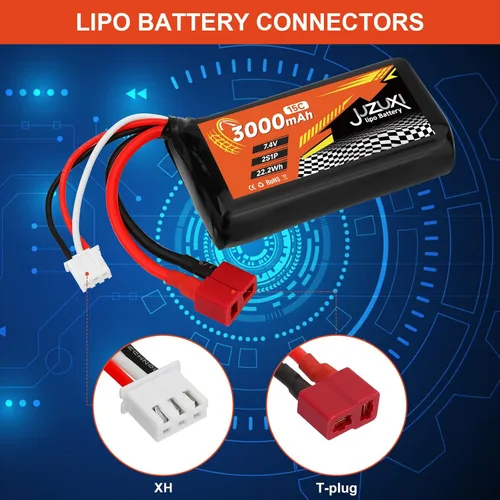 Miniatura 2 de Batería Lipo de 7.4V 3000mAh 2S 15C Baterías recargables de iones de litio con conector XH y T y 2 cargadores compatibles con WLtoys 12423 MJX 14301
