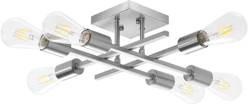Miniatura 8 de Lámpara de techo semiempotrada de 6 luces, níquel cepillado industrial cerca del techo, moderna base E26 Sputnik lámpara de techo para cocina