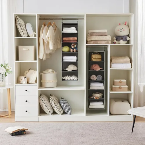 Miniatura 4 de MAX Houser Organizador colgante de armario de 6 niveles, estante colgante de armario con 2 ganchos resistentes para almacenamiento, plegable (gris)
