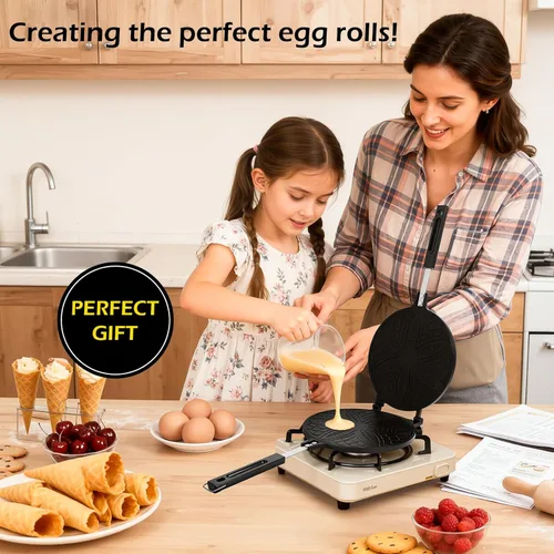 Miniatura 7 de Dyna-Living Máquina para hacer conos de gofres, máquina de cono de helado para el hogar, antiadherente, 7.9 pulgadas, molde para rollitos de huevo