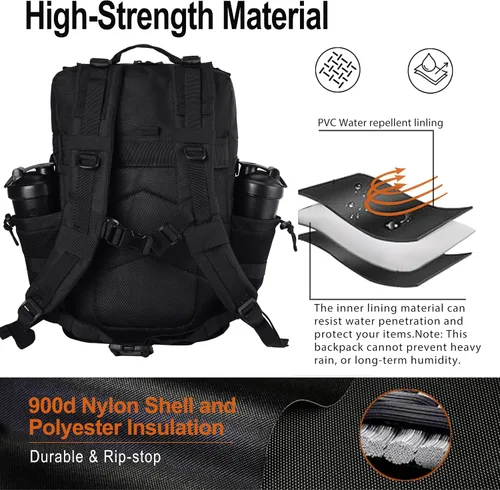 Miniatura 7 de LHI - Mochila táctica militar para hombre, 25/45 L, mochila grande Molle del ejército, mochila de asalto de 3 días, para senderismo