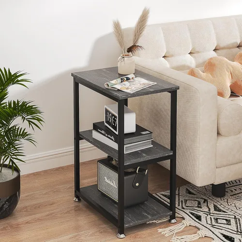 Miniatura 3 de VECELO Mesa auxiliar de extremo alto, mesita de noche de 30 pulgadas de altura con estante de almacenamiento de 3 niveles para sala de estar, Gris