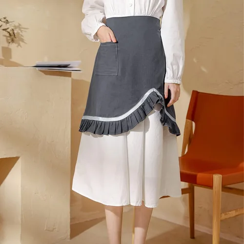 Miniatura 3 de Delantal retro para mujer, con volantes, estilo vintage, con bolsillo, para chef, cafetería, camarero, cocina, cocina