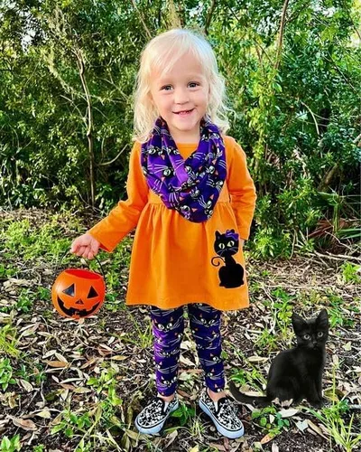 Miniatura 2 de Unique Baby Disfraz de Halloween de gato negro para niñas con bufanda infinita