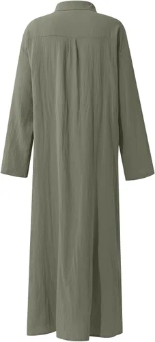 Miniatura 5 de UODSVP Vestidos de otoño de algodón y lino a rayas para mujer vestido irregular de temperamento holgado vestidos de manga larga